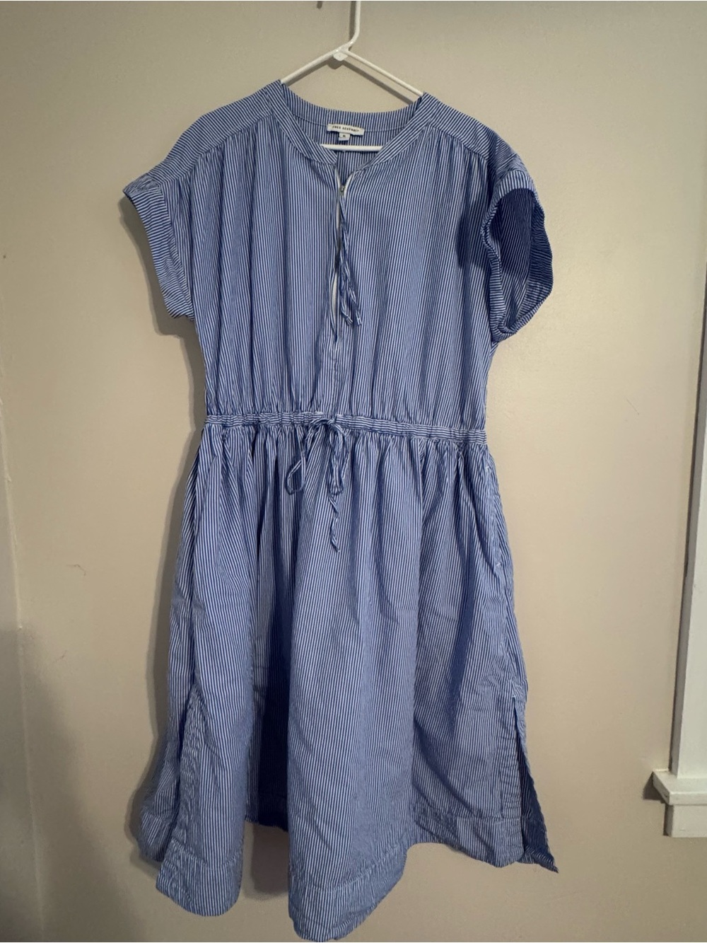 Free Assembly Blue & White Striped Midi Shirtdress - Drawstring Waist - XL